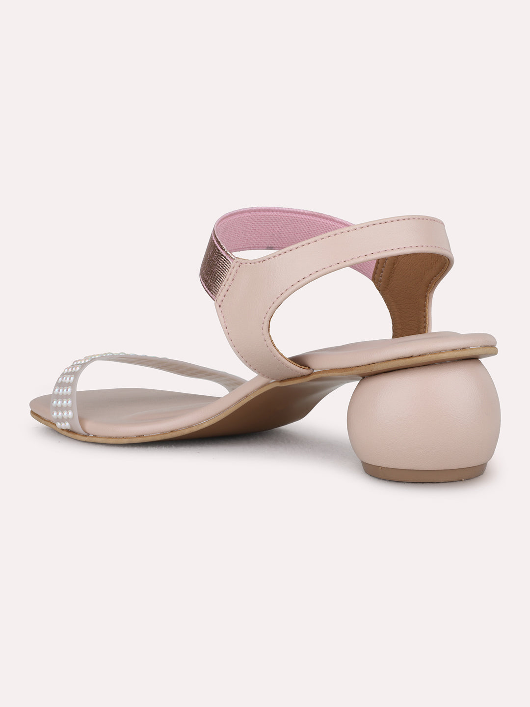 Womens Pink Party Wear Solid Pattern Block Heel Sandals