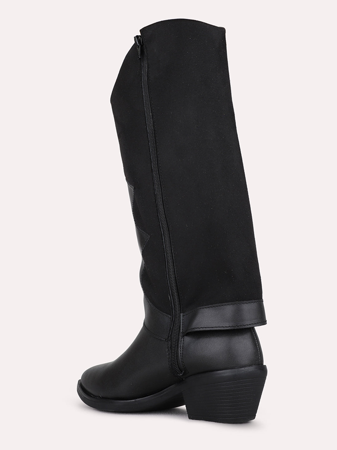 Womens Black Casual Solid Pattern Narrow Toe Boots
