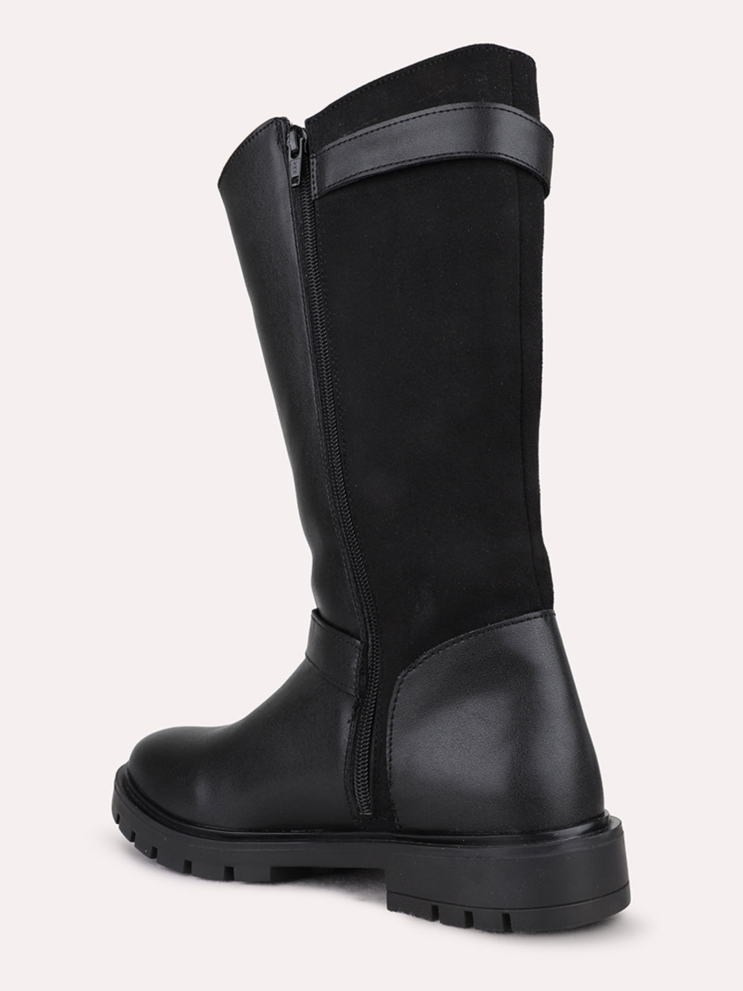 Womens Black Casual Solid Pattern Round Toe Boots