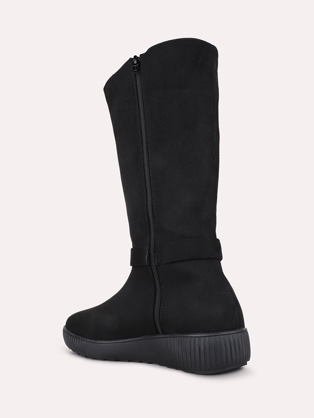 Womens Black Casual Solid Pattern Round Toe Shape Boots