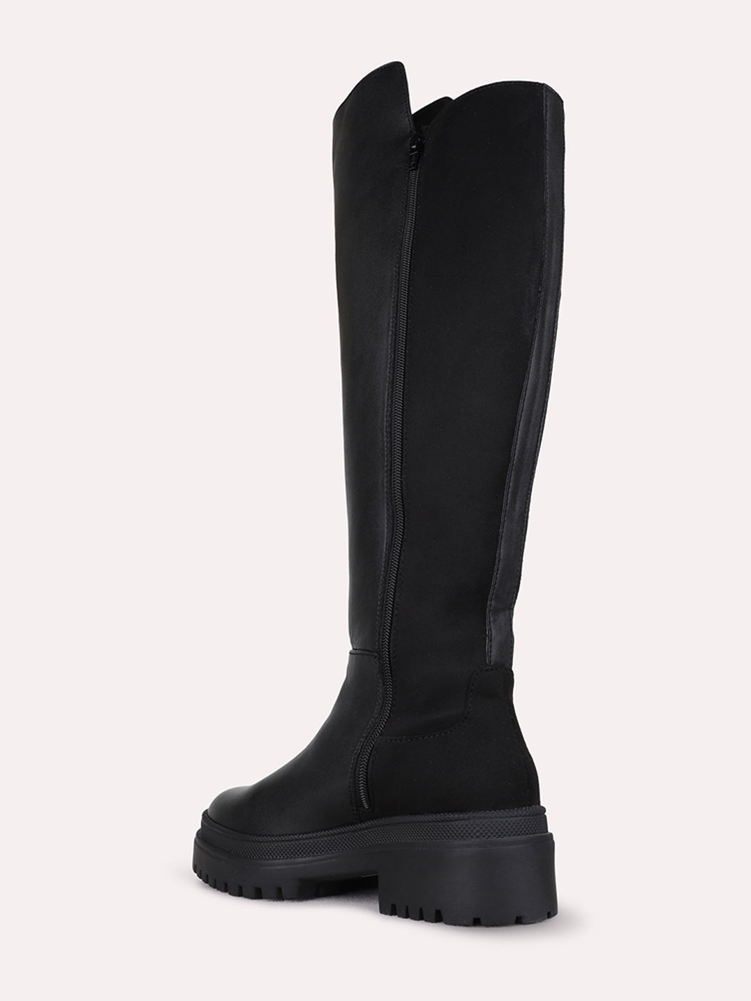 Womens Black Casual Solid Round Toe Shape Boots