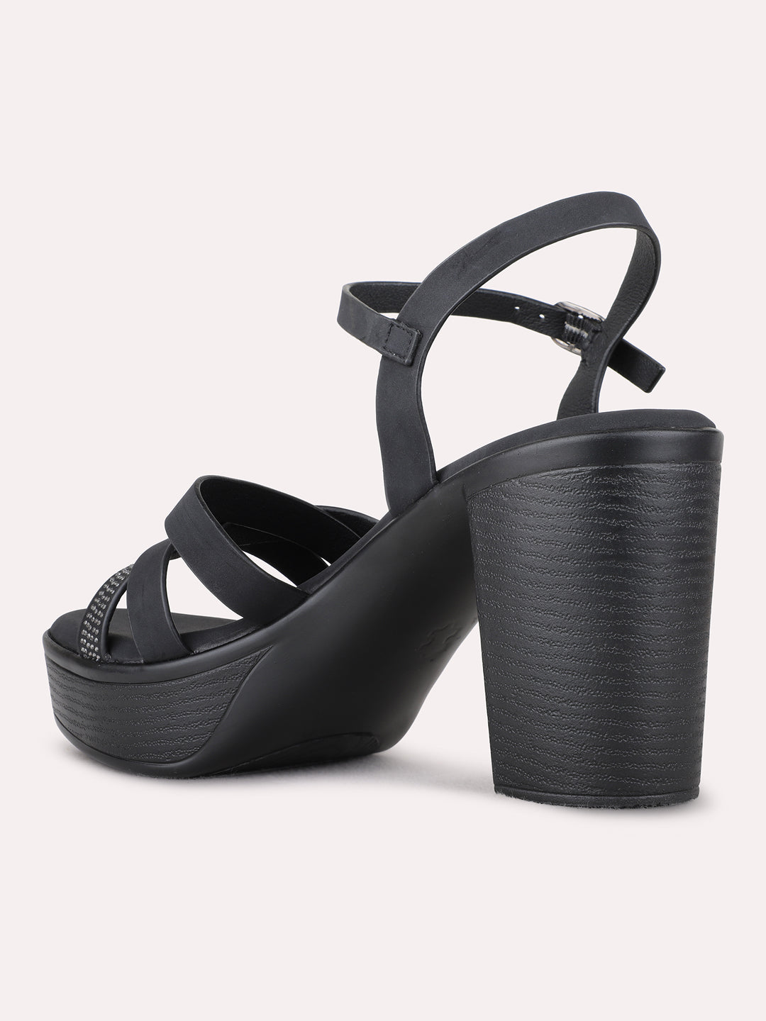 Womens Black Party Wear Solid Round Toe Flatform Heels