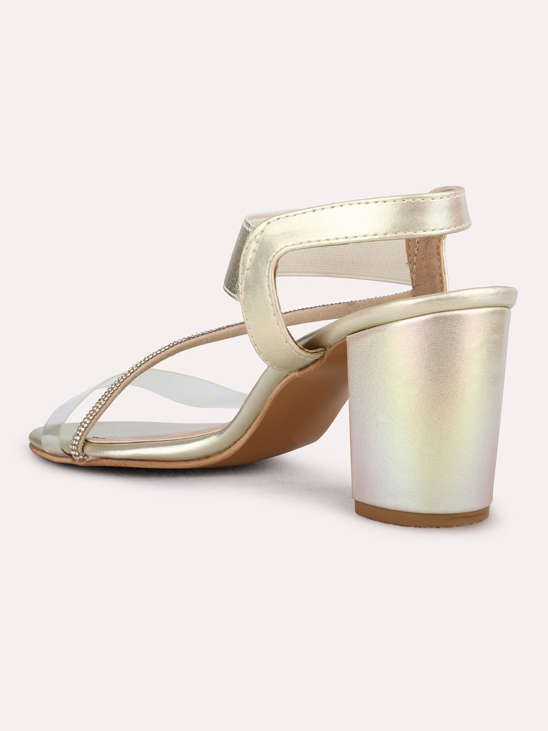 Womens Golden Party Wear Solid Block Heel Sandals