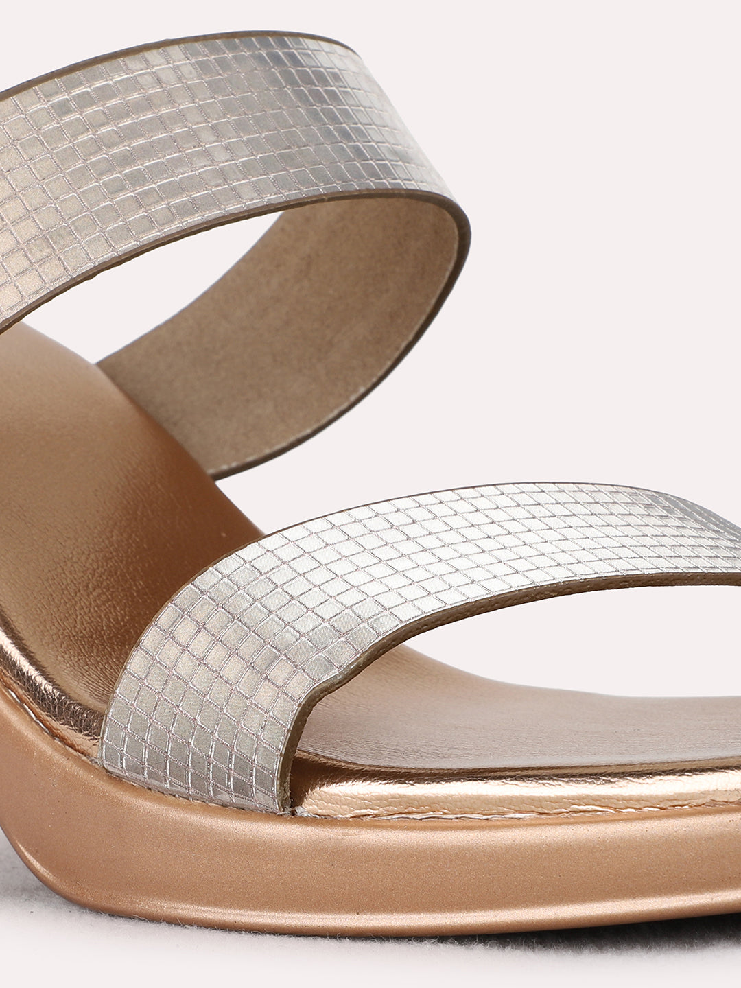 Womens Rose Gold Party Wear Solid Round Toe Block Heels