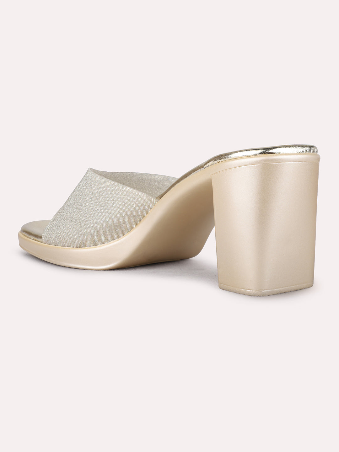 Womens Golden Party Wear Textured Round Toe Block Heels
