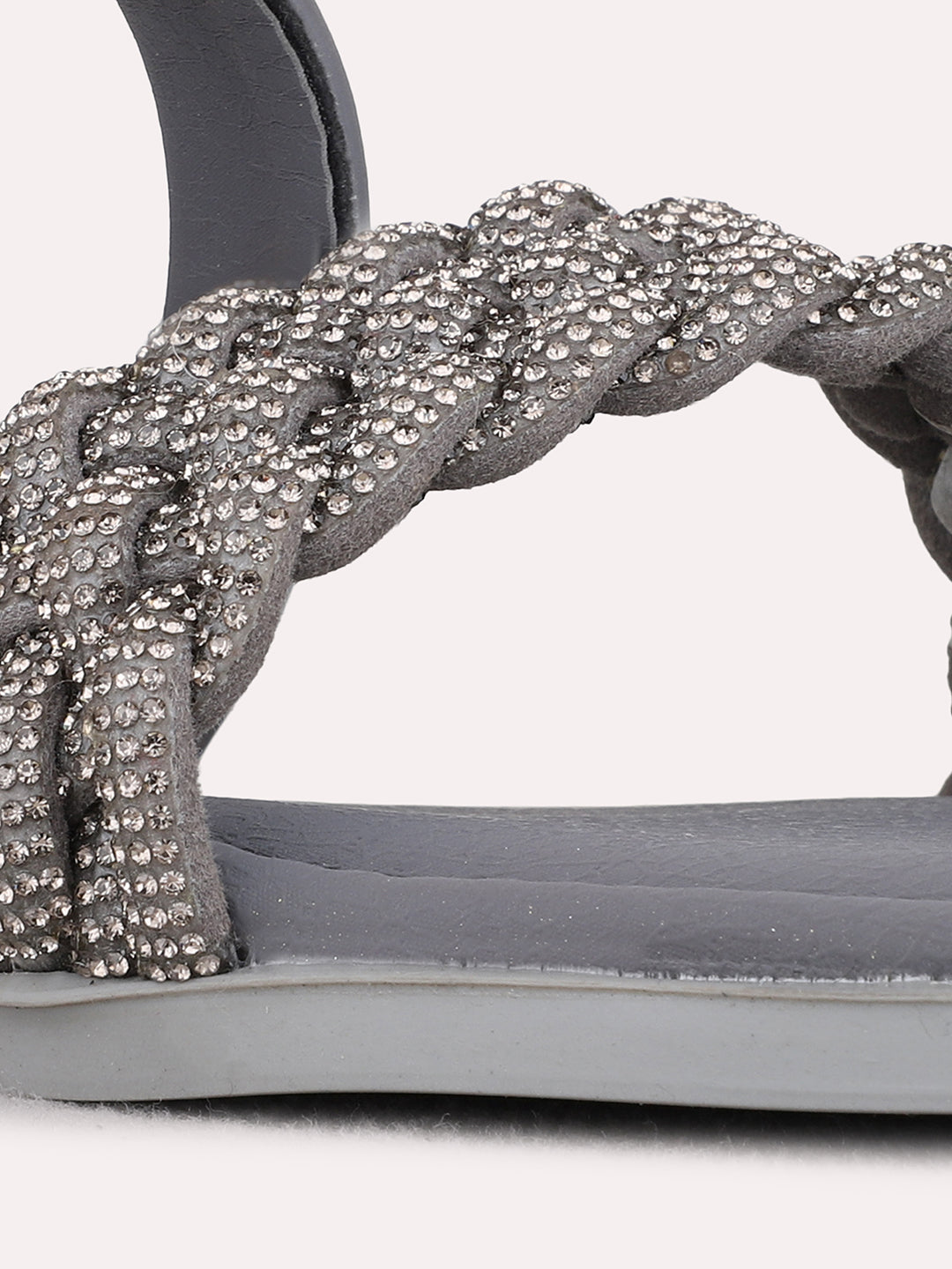 Womens Grey Casual Solid Open Toe Flats