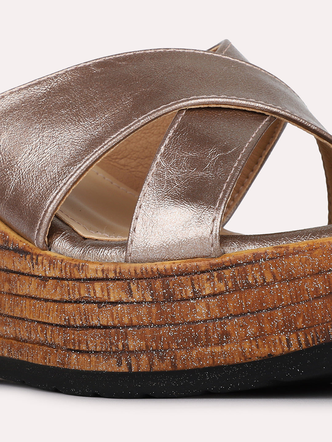 Womens Golden Party Wear Solid Round Toe Wedge Heels