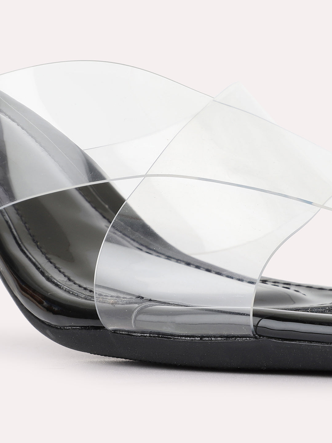Womens Black Party Wear Transparent Square Toe Block Heels