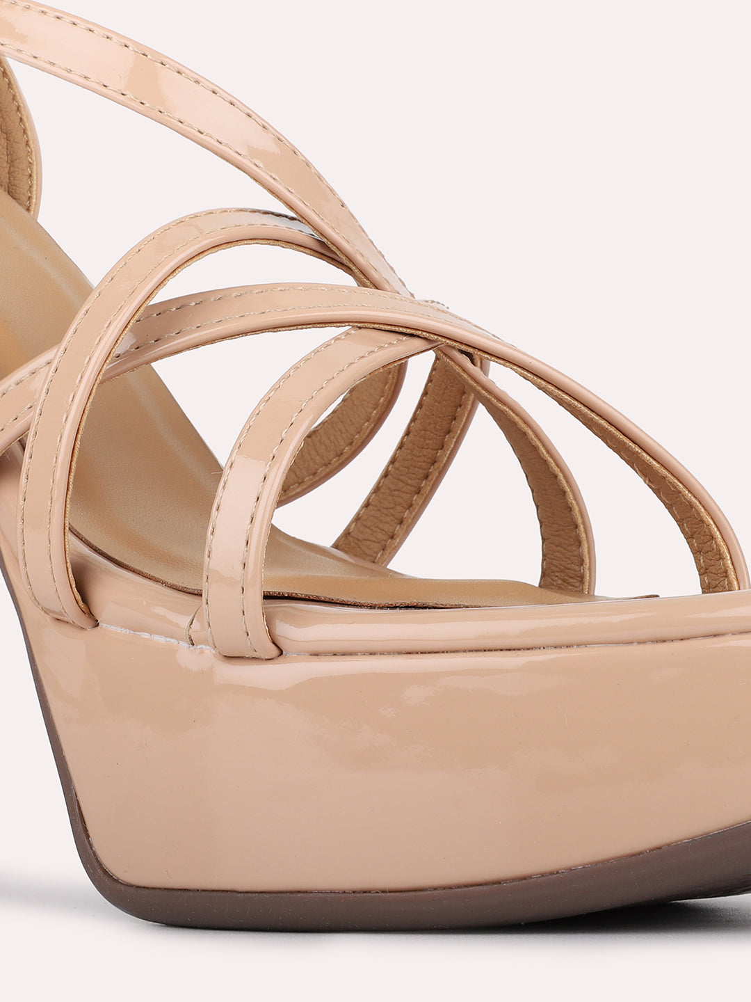 Womens Nude Party Wear Striped Round Toe Platform Heels