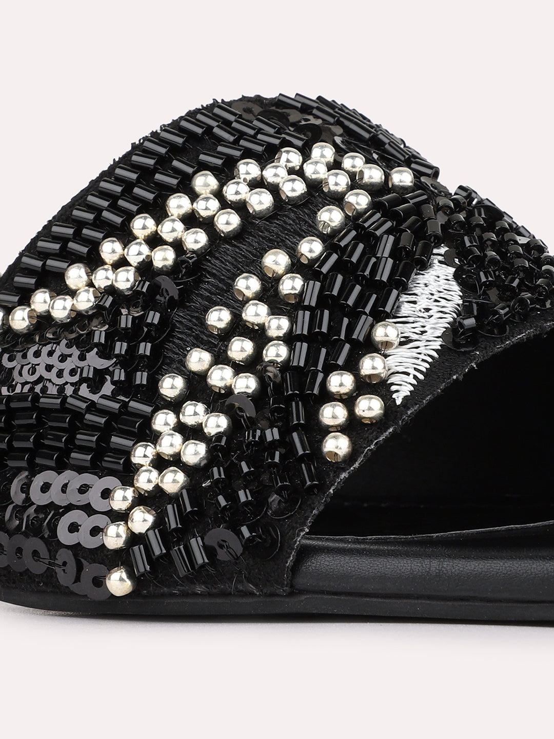 Womens Black Party Wear Embellished Square Toe Block Heels