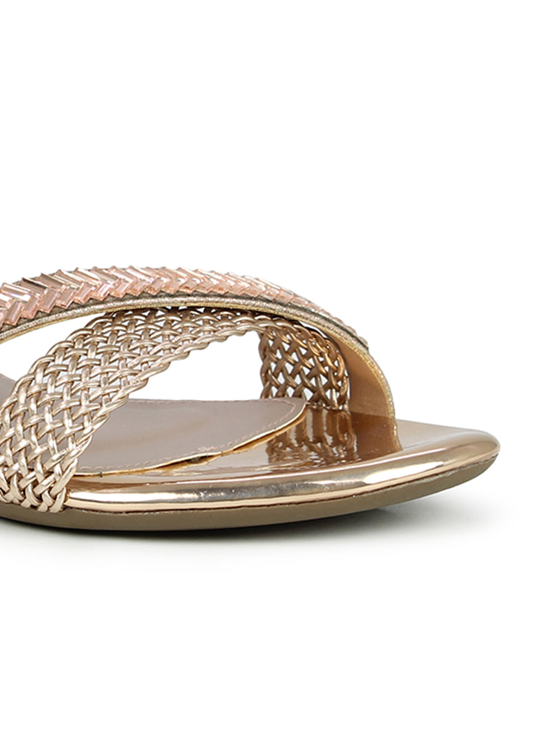 Women Rose Gold Embellished Block Heels