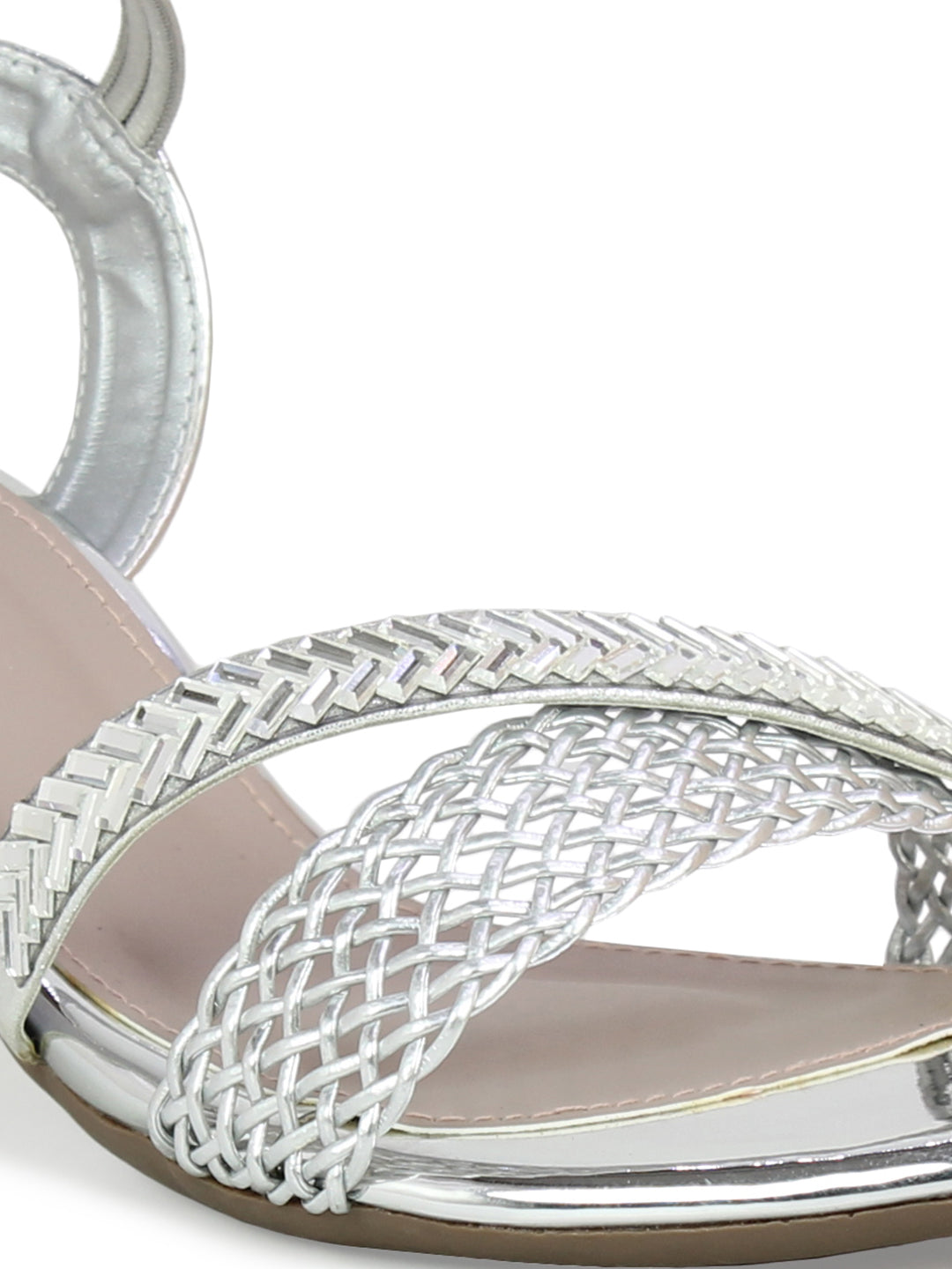 Women Silver Embellished Block Heels