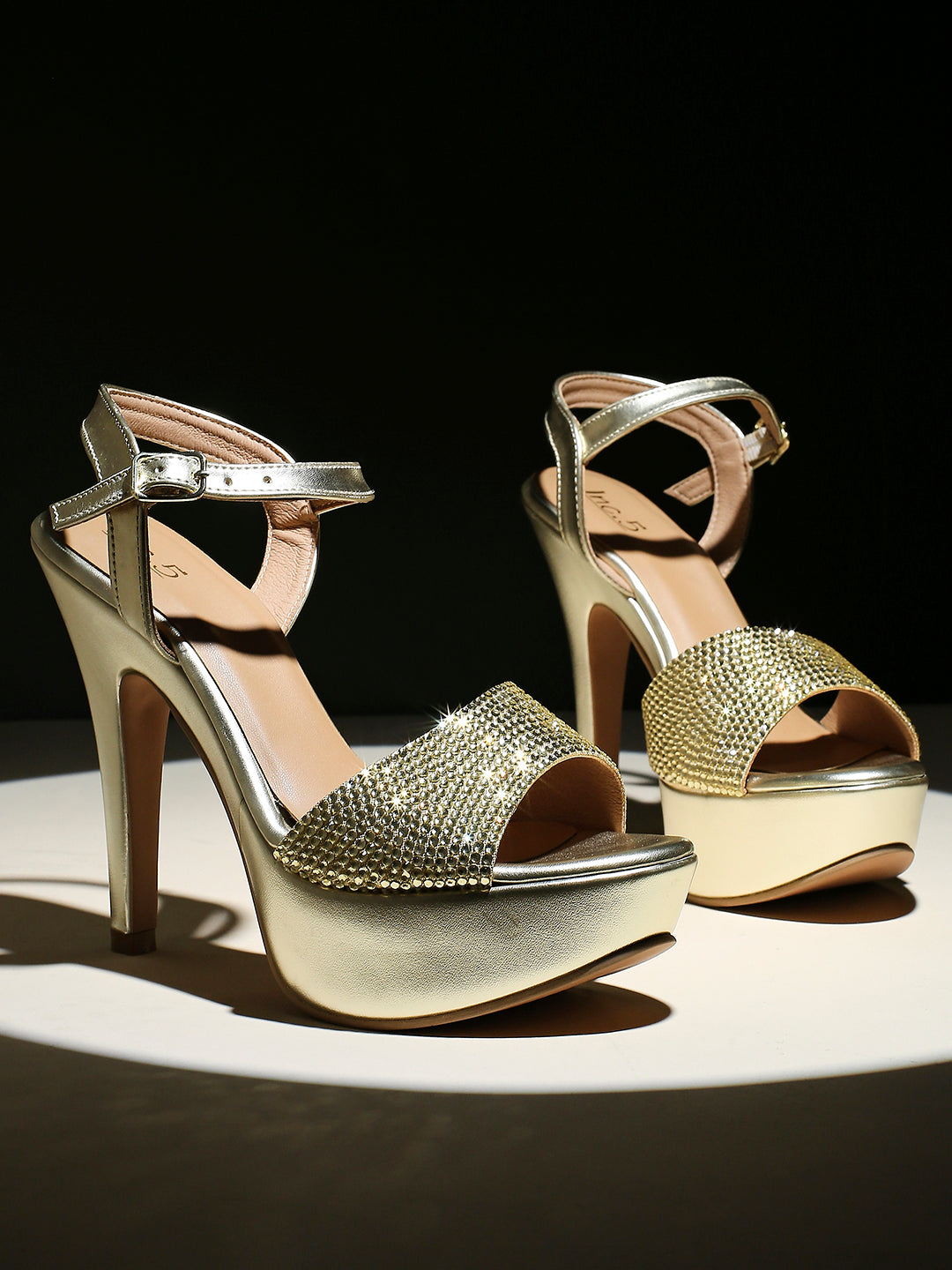 Buy Now Women Gold Textured Stiletto Sandals