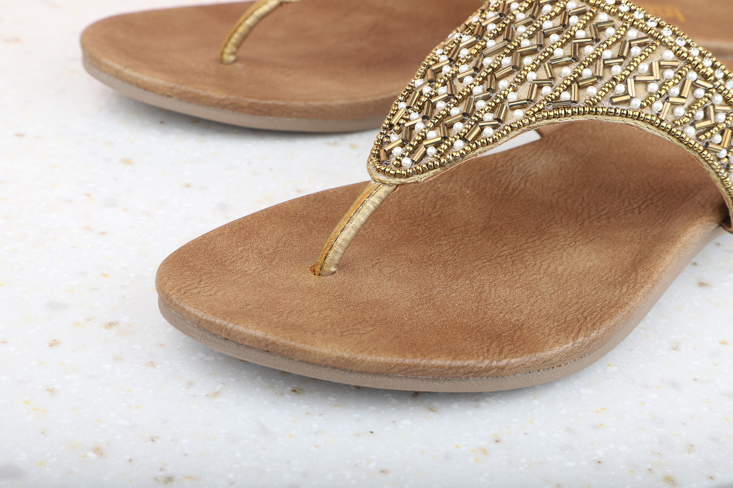 Women Antique Embellished Party Open Toe Flats