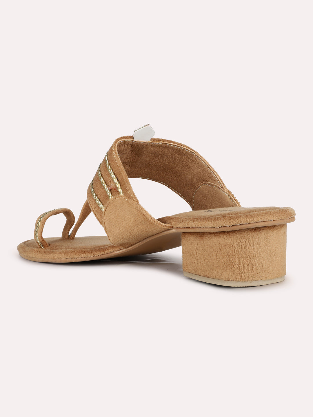 Women Beige Ethnic Embellished One Toe Block Heel Sandals