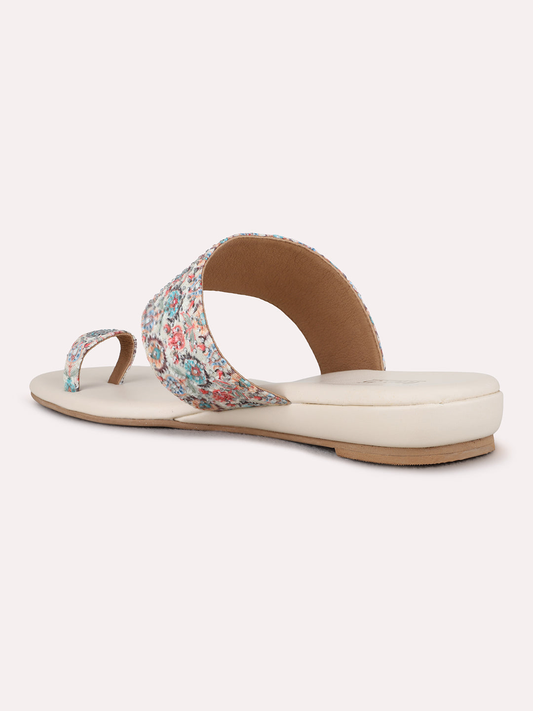Womens Blue Casual Printed One Toe Flat Sandals