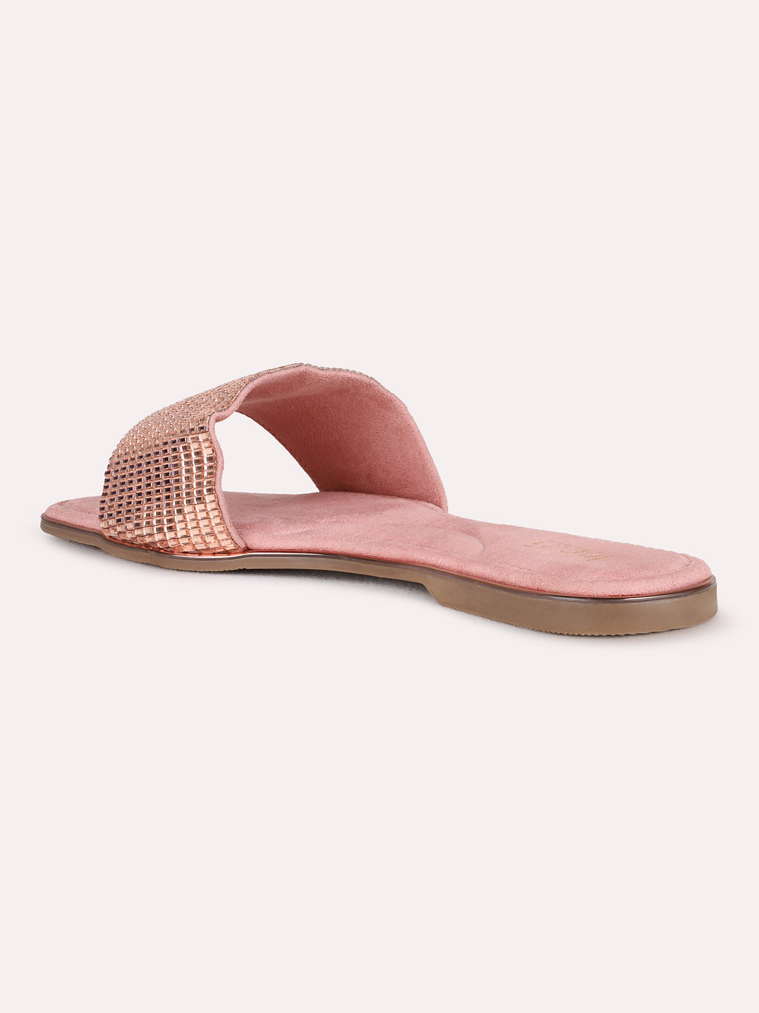 Womens Rose Golden Ethnic Embellished Open Toe Flats
