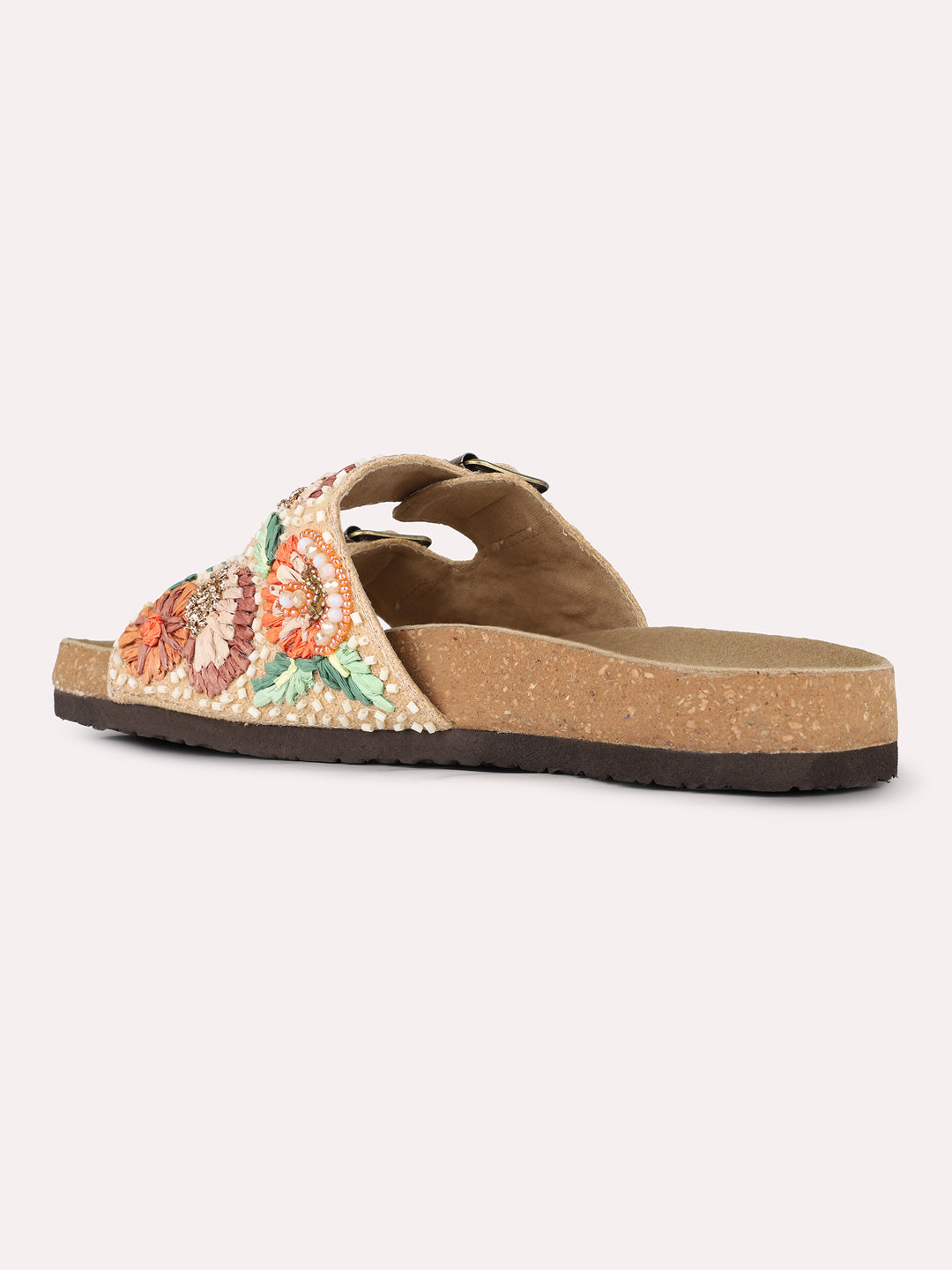 Women Peach Casual Printed Open Toe Slip-On Flat Sandals