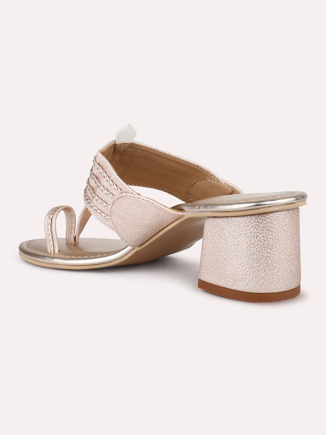Womens Rose Gold Ethnic Solid Round Toe Block Heel Sandals