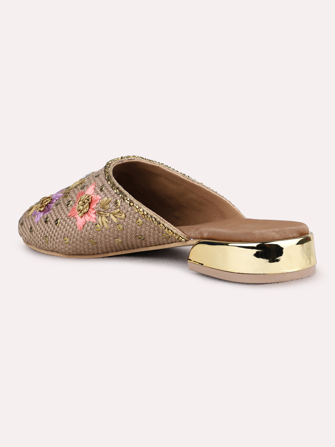 Womens Golden Ethnic Embellished One Toe Slip-On Sandals