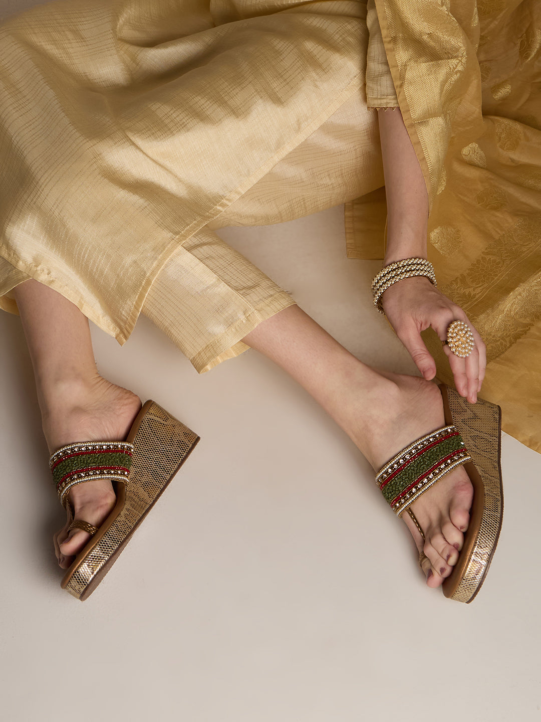 Heel Ethnic Sandals Anouk Women Textured Ethnic Block Heels Sandals