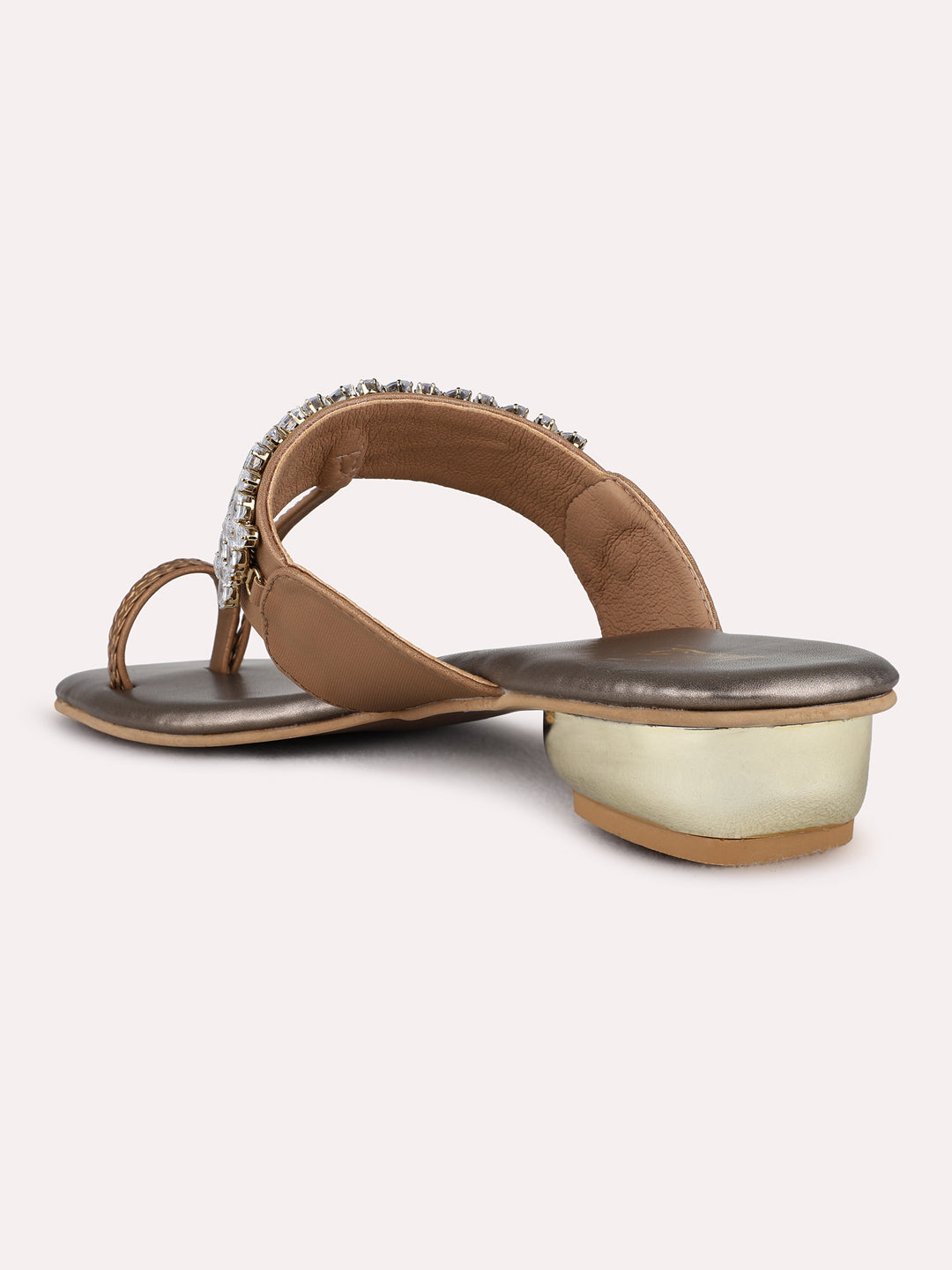 Womens Golden Ethnic Wear Embellished Pattern Square Toe Block Heels