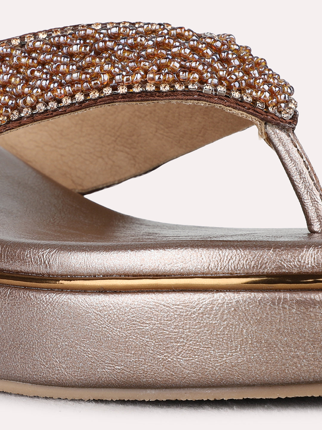 Womens Golden Party Wear Embellished Round Toe Wedge Heels