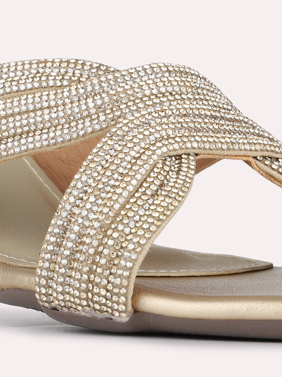Womens Golden Ethnic Embellished Pattern Round Toe Shape Heels