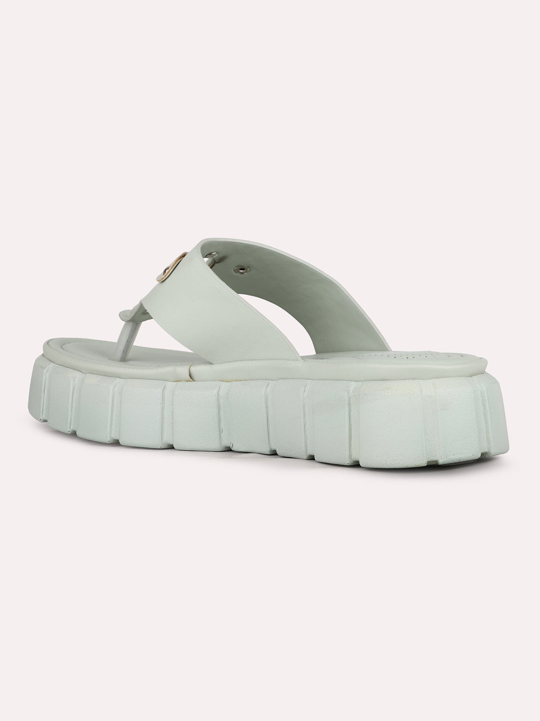 Women Green Casual Solid Round Toe Slip-On Sandals