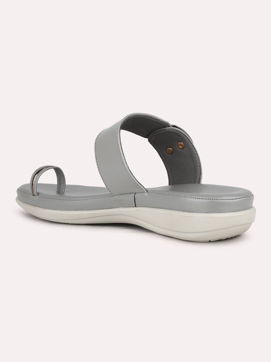 Women Grey Casual Solid Round Toe Slip-On Sandals