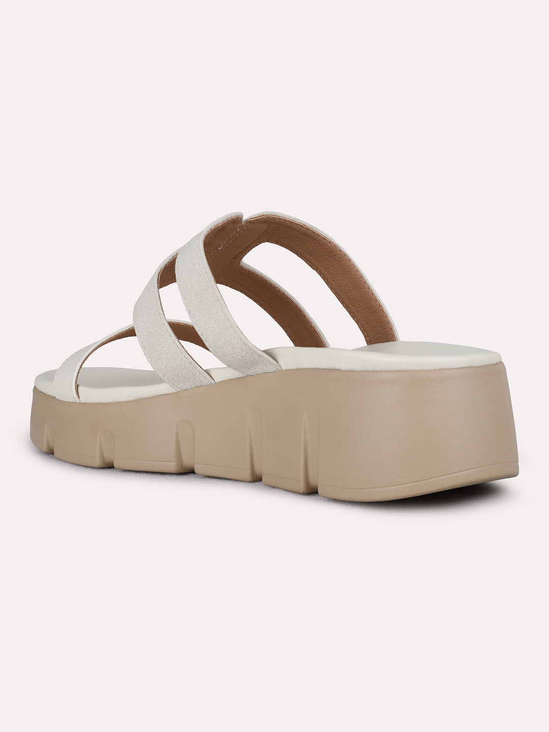 Womens Cream Casual Striped Wedge Heel Sandals
