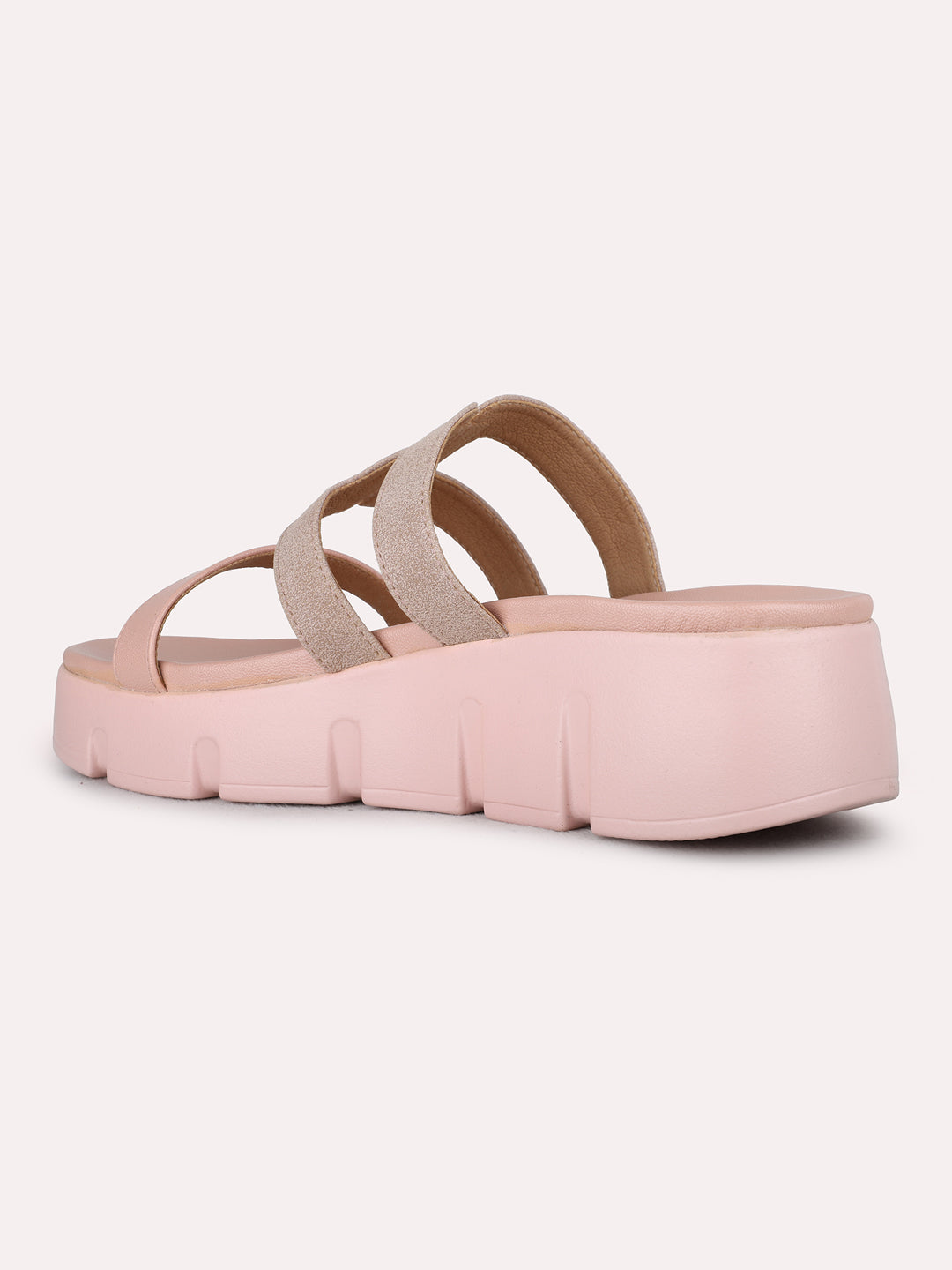 Womens Peach Casual Striped Wedge Heel Sandals