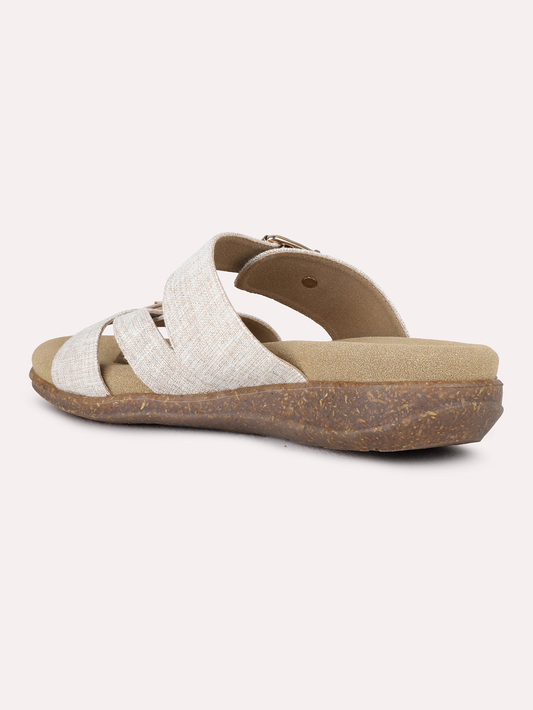 Womens Beige Casual Printed Round Toe Flatform Heel Sandals