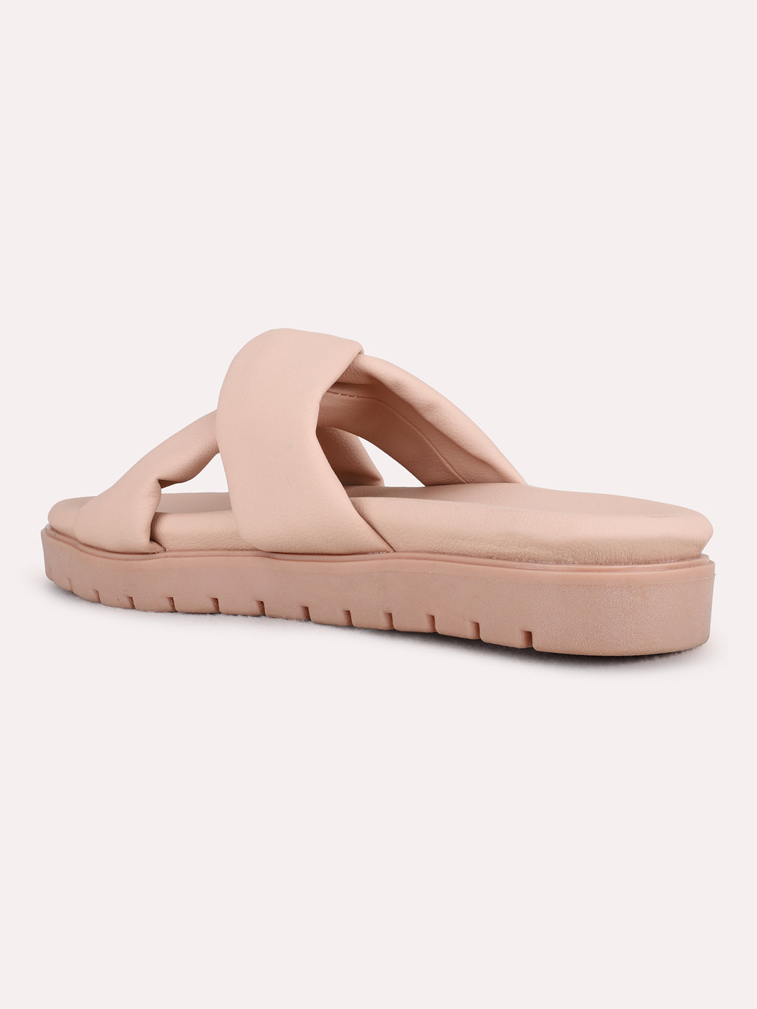 Womens Peach Casual Solid Open Toe Flat Slip-On Sandals