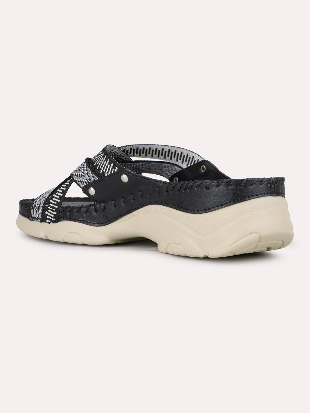 Womens Black Party Wear Solid Open Toe Flat Slip-On Sandals