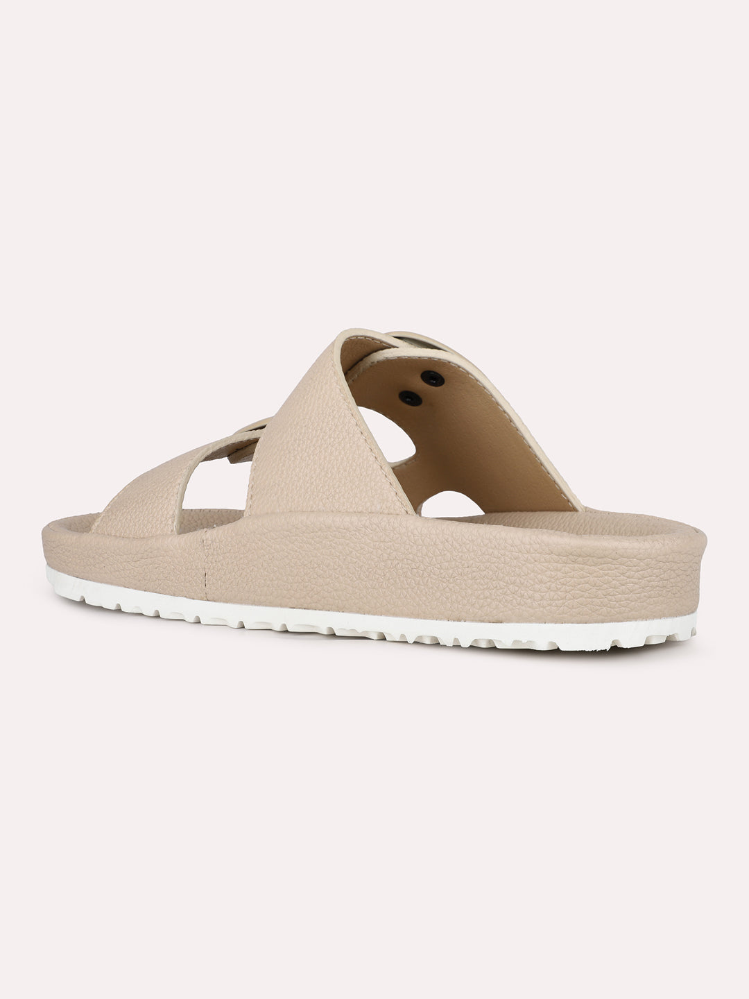 Women Beige Casual Solid Round Toe Open Toe Slip-On Flats