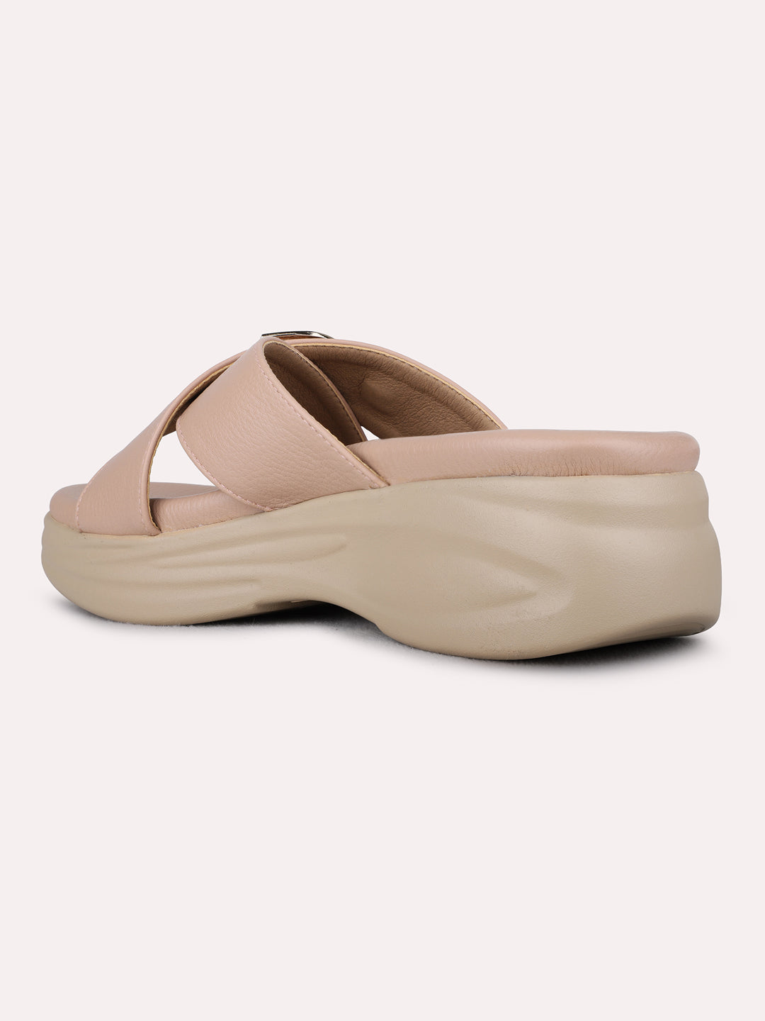 Womens Peach Casual Solid Round Toe Wedge Heels