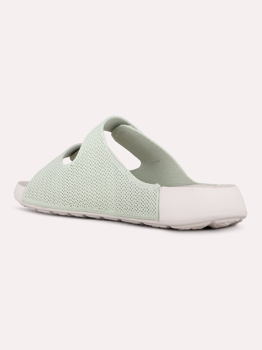 Womens Green Casual Embellished Open Toe Shape Flat Slip-Ons