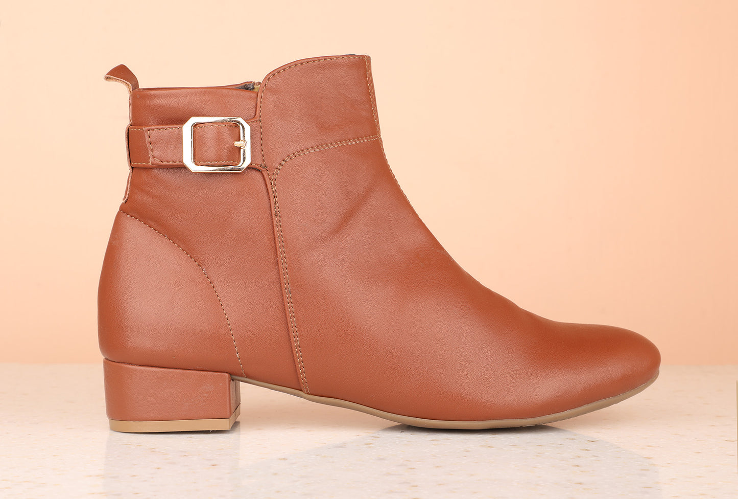 Women Tan Solid Block Heeled Boots