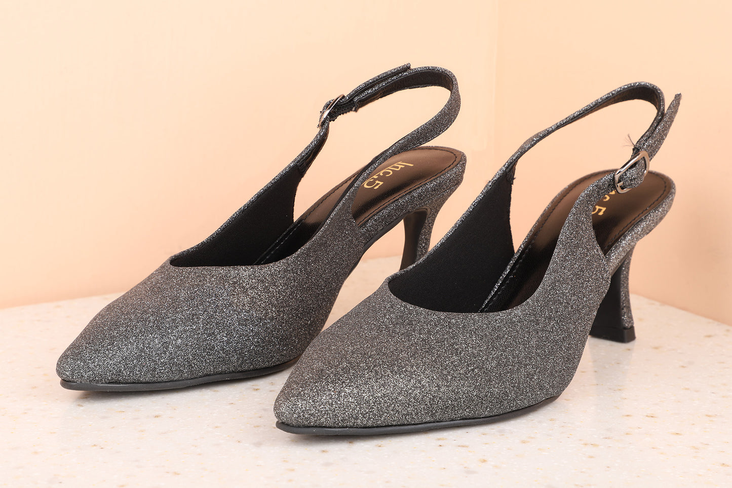 Women Pewter Textured Stiletto Pumps with Buckles