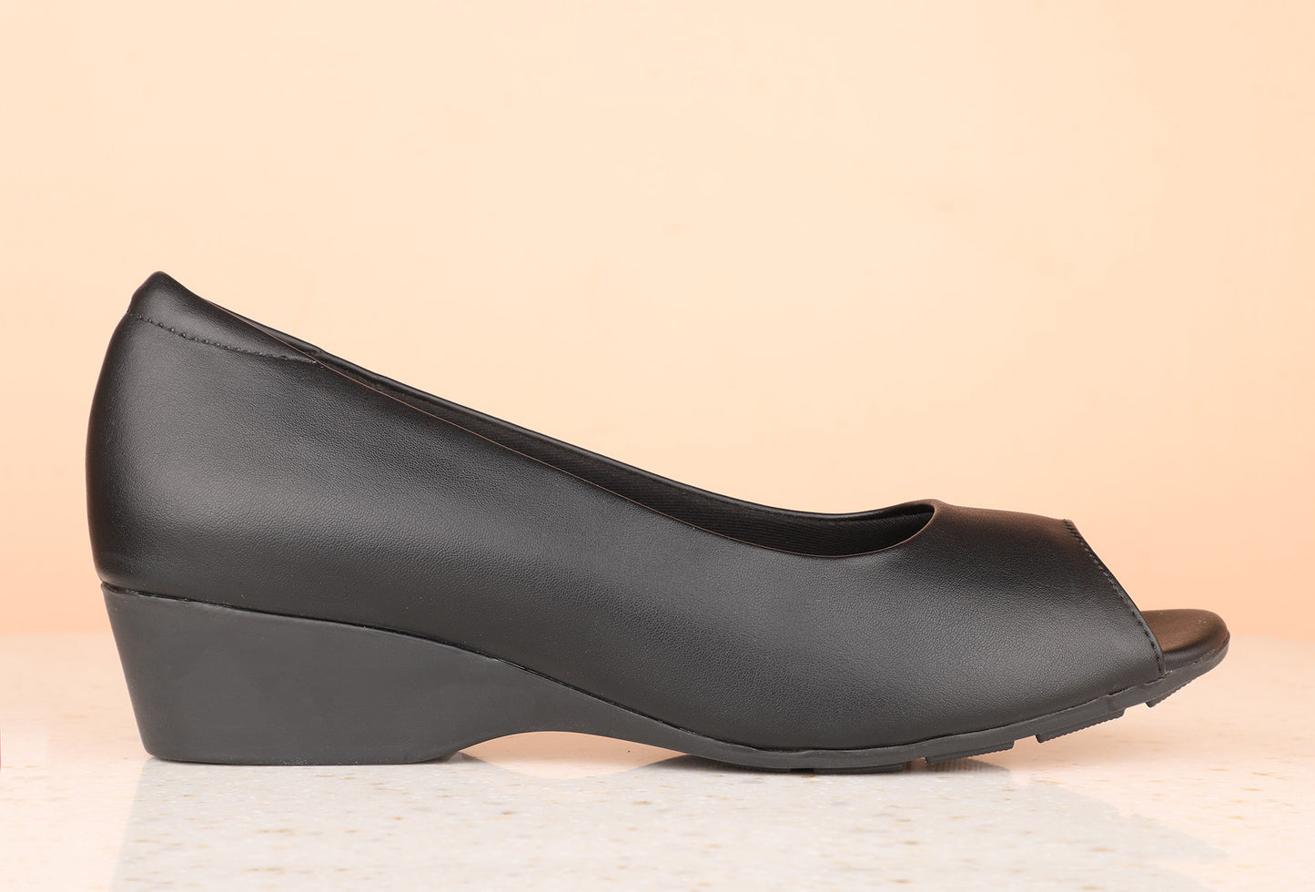 Women Black Peep Toes Wedge Heels