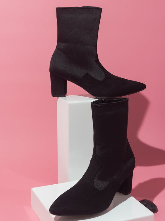 Women Black Block Heeled Boots