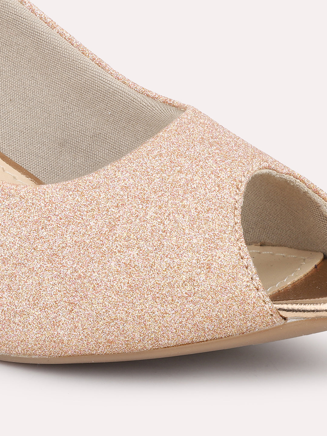 Women Rose Gold Textured Party Peep Toe Pumps