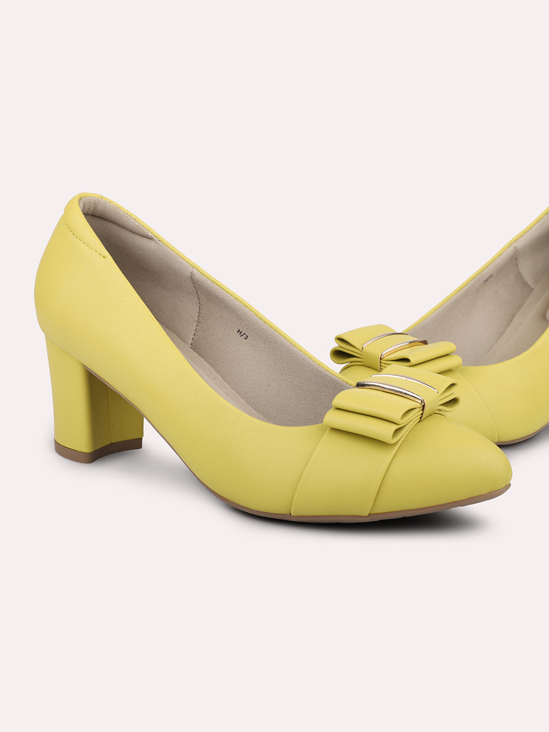 Women Yellow Block Heels Pumps With Bows