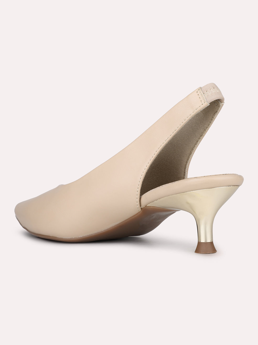 Womens Beige Party Wear Solid Pattern Pointed Toe Pumps