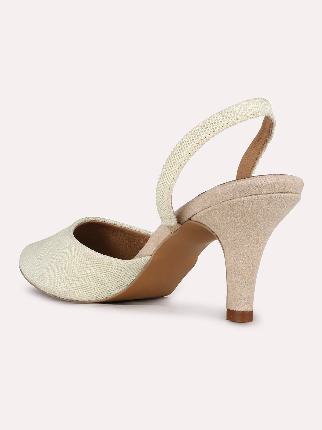 Women Beige Party Wear Solid Pointed Toe Kitten Heel Mules