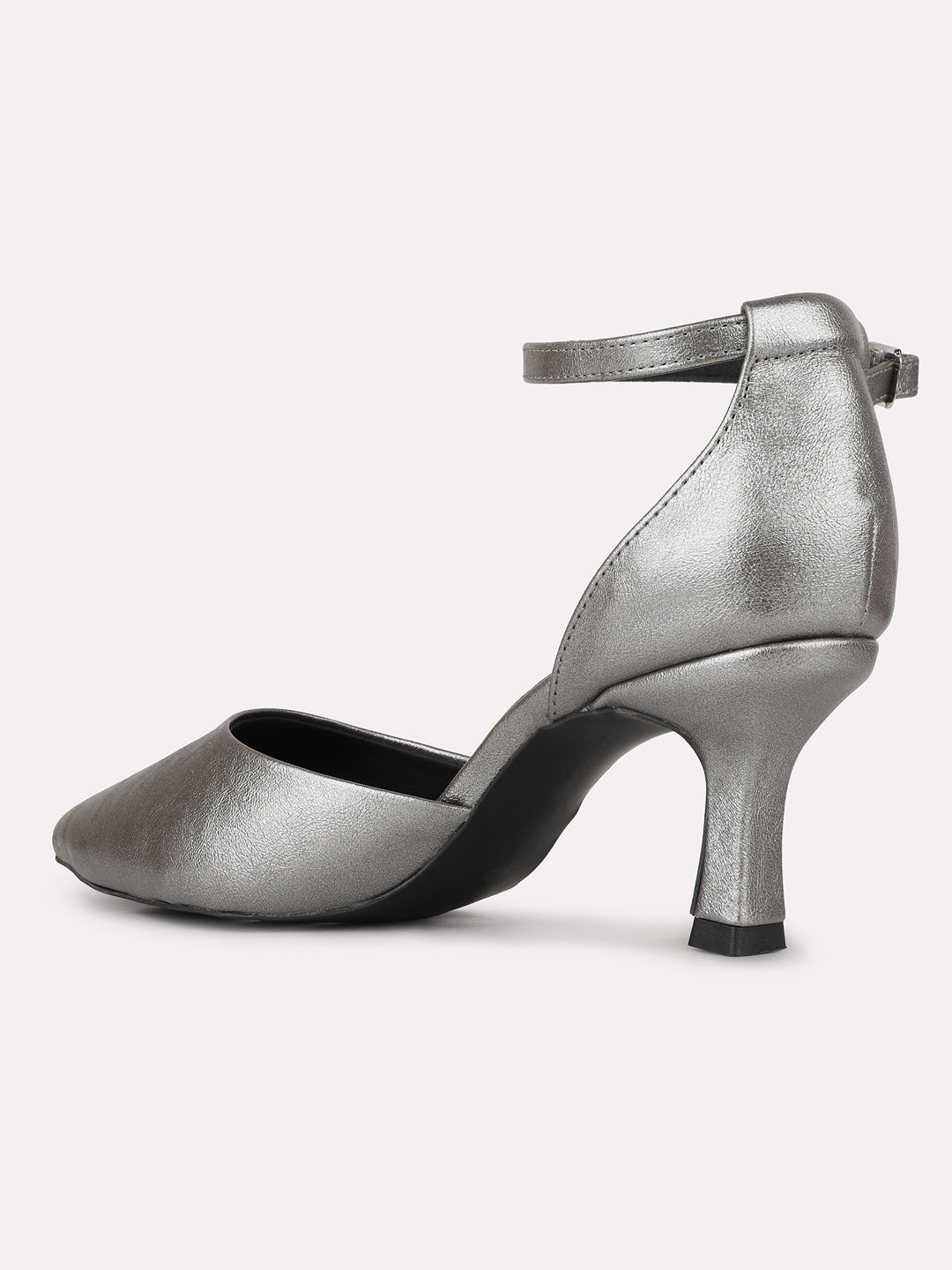 Womens Pewter Party Wear Solid Pointed Kitten Heel Sandals
