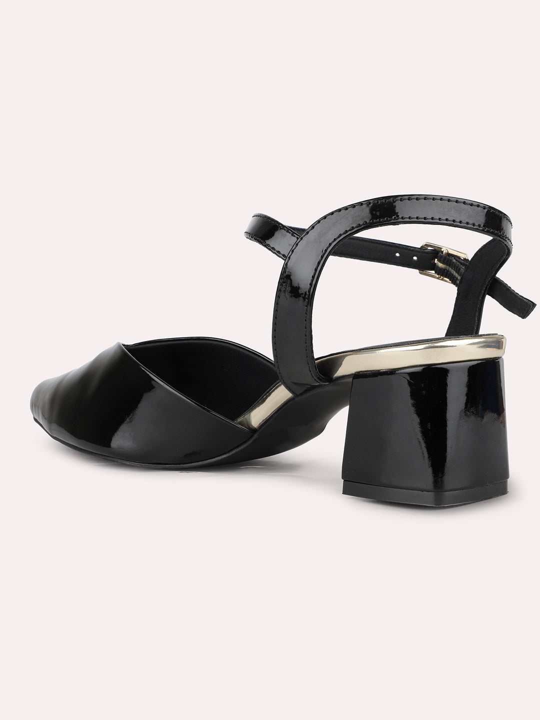 Women Black Party Wear Solid Pattern Pointed Block Heel Mules