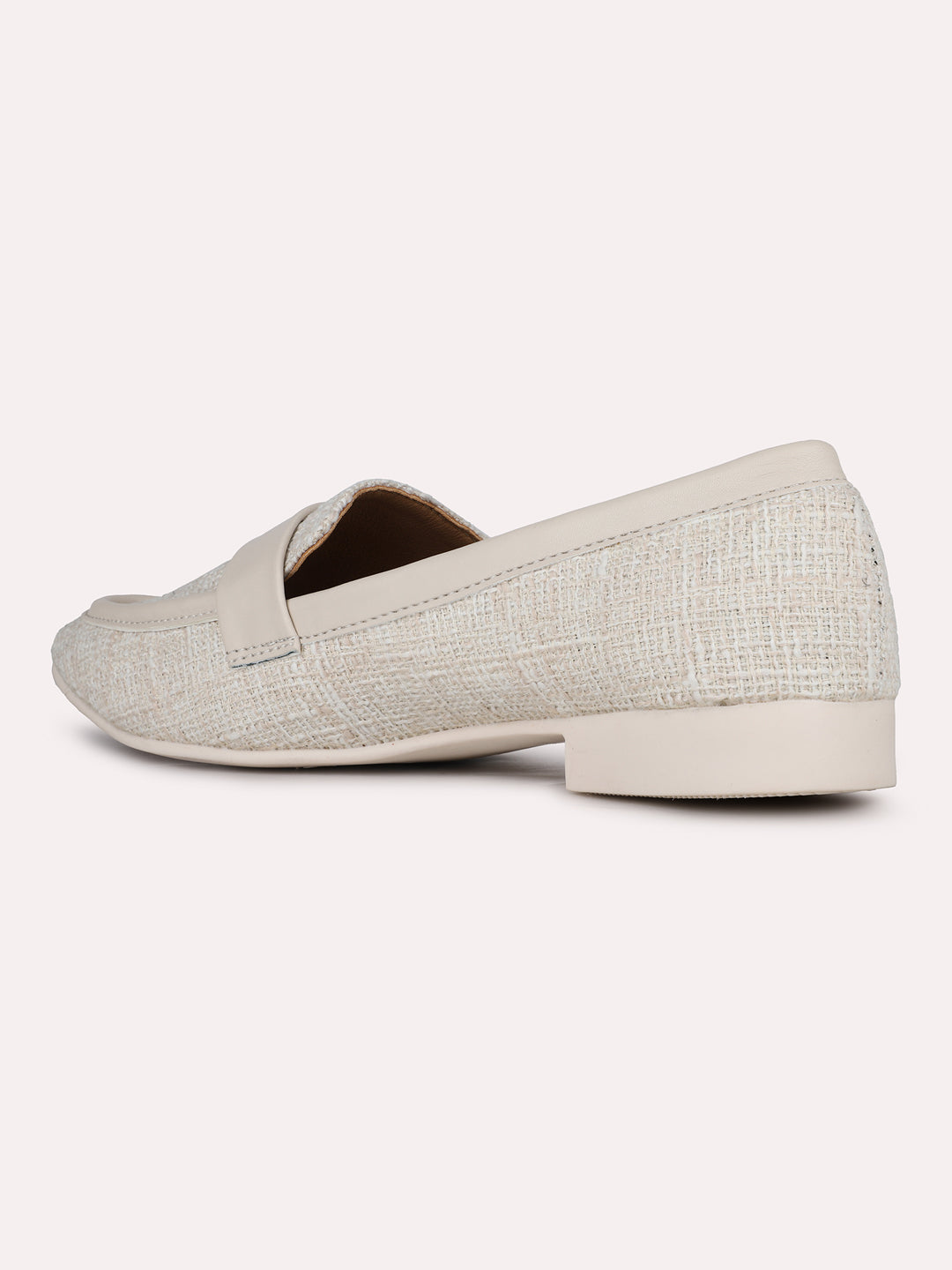 Womens Cream Casual Solid Round Toe Loafers