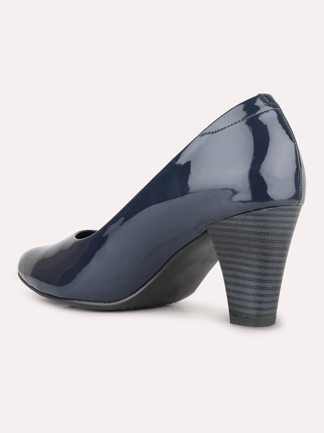 Women Navy Party Wear Solid Pointed Toe Block Heel Pumps